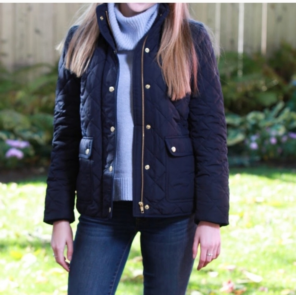 JCrew Black Quilted Jacket with Gold Accents, Size XS